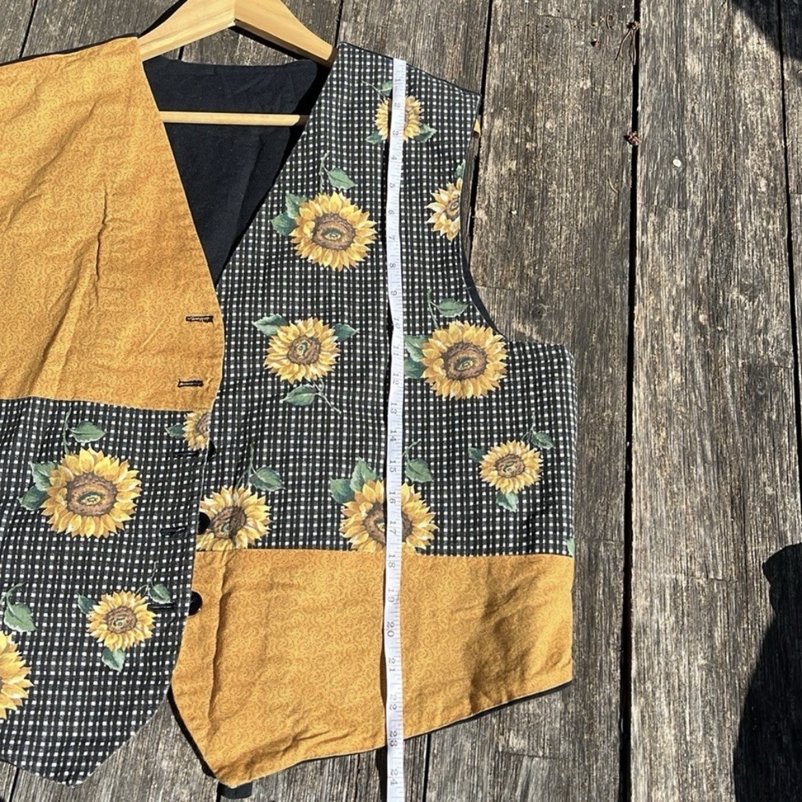 Unisex Adults XL Sunflower Floral Patchwork V-Neck Lined Button Vest