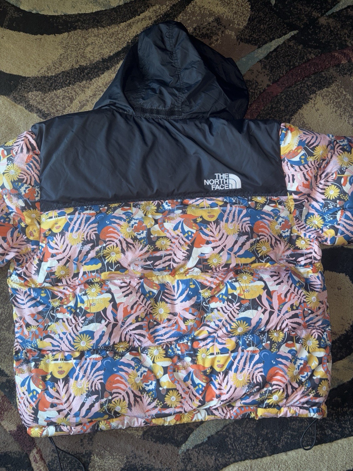 The North Face 700 Down Hooded Puffer Jacket Floral Multicolor Black XXL