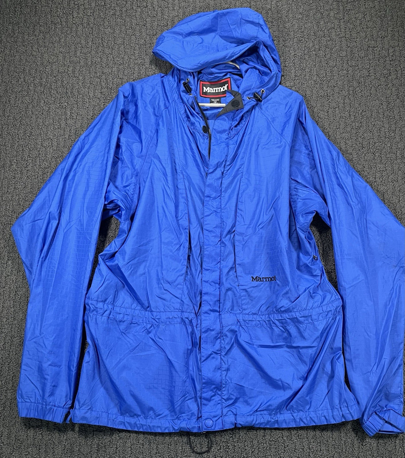 VTG Marmot Windbreaker Rain Jacket Royal Blue Nylon Shell Hooded Full Zip Large
