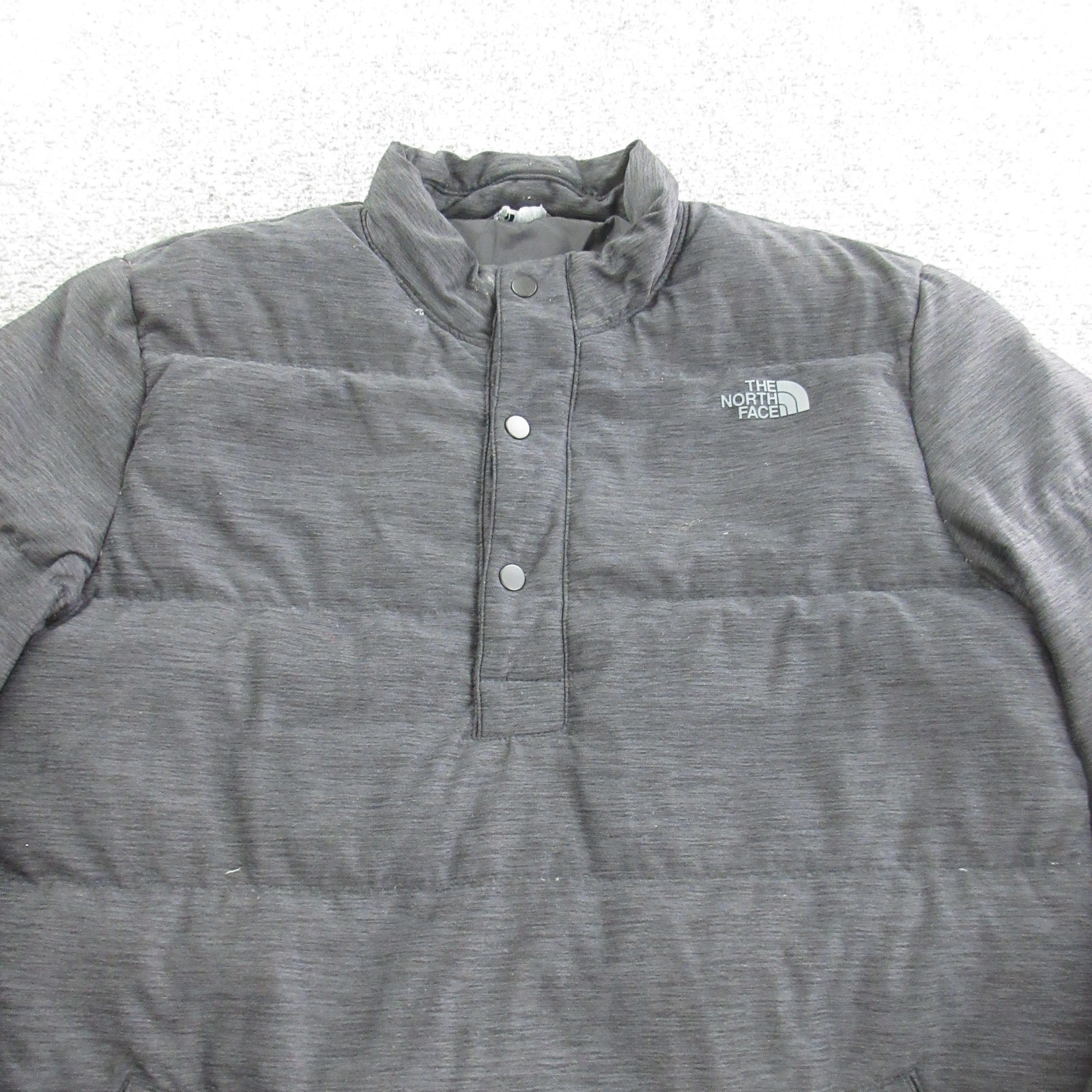 The North Face Jacket Mens Small Gray 550 Down Pullover Snap Puffer Insulated