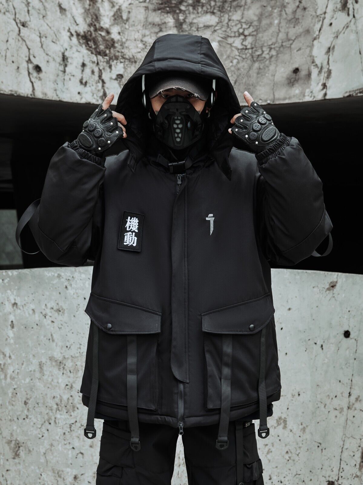 Niepce Japanese Streetwear Winter Parka Jacket with Strap Casual Techwear Coat
