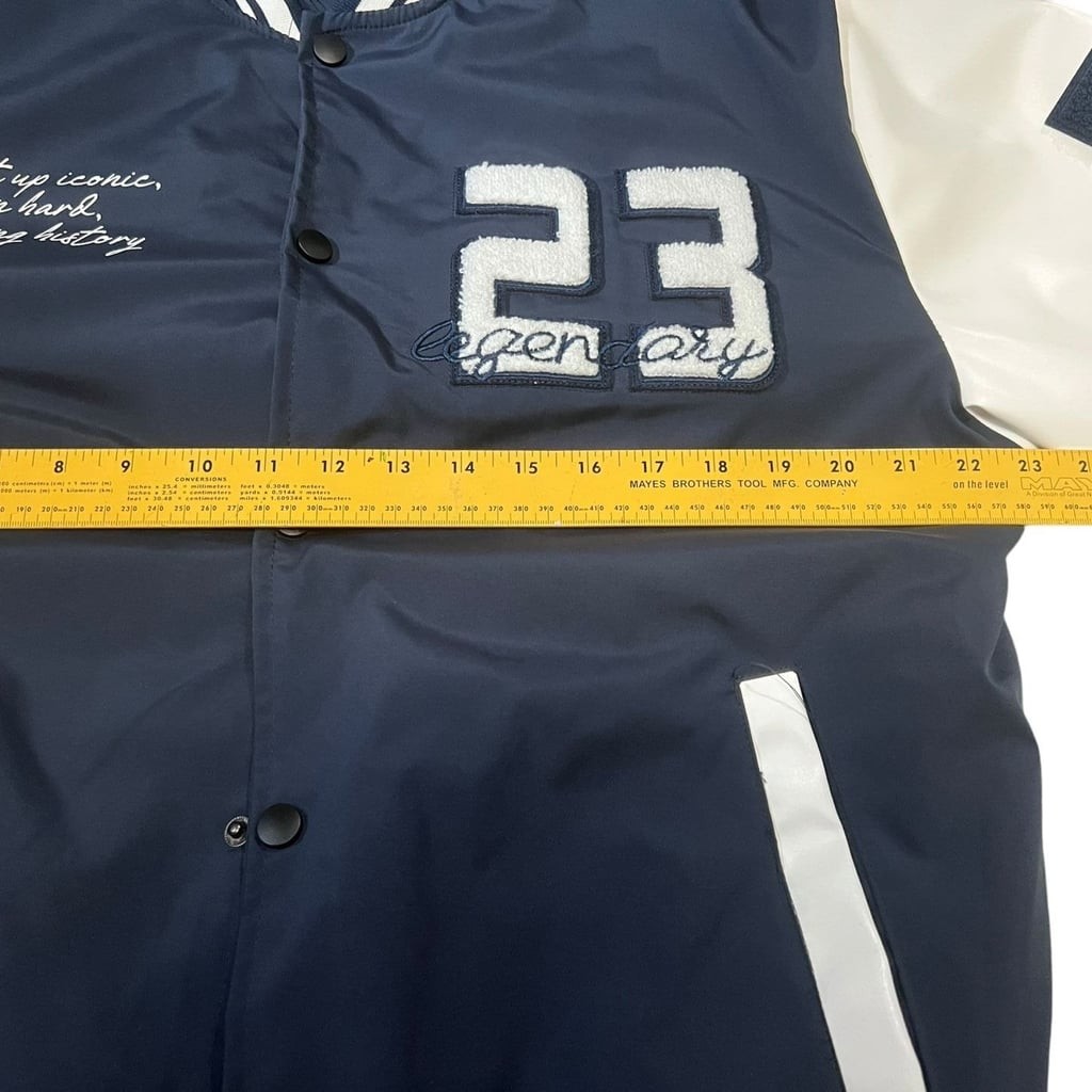 Seven Souls New York Men’s Navy Blue & White Bomber Varsity Jacket Size XL