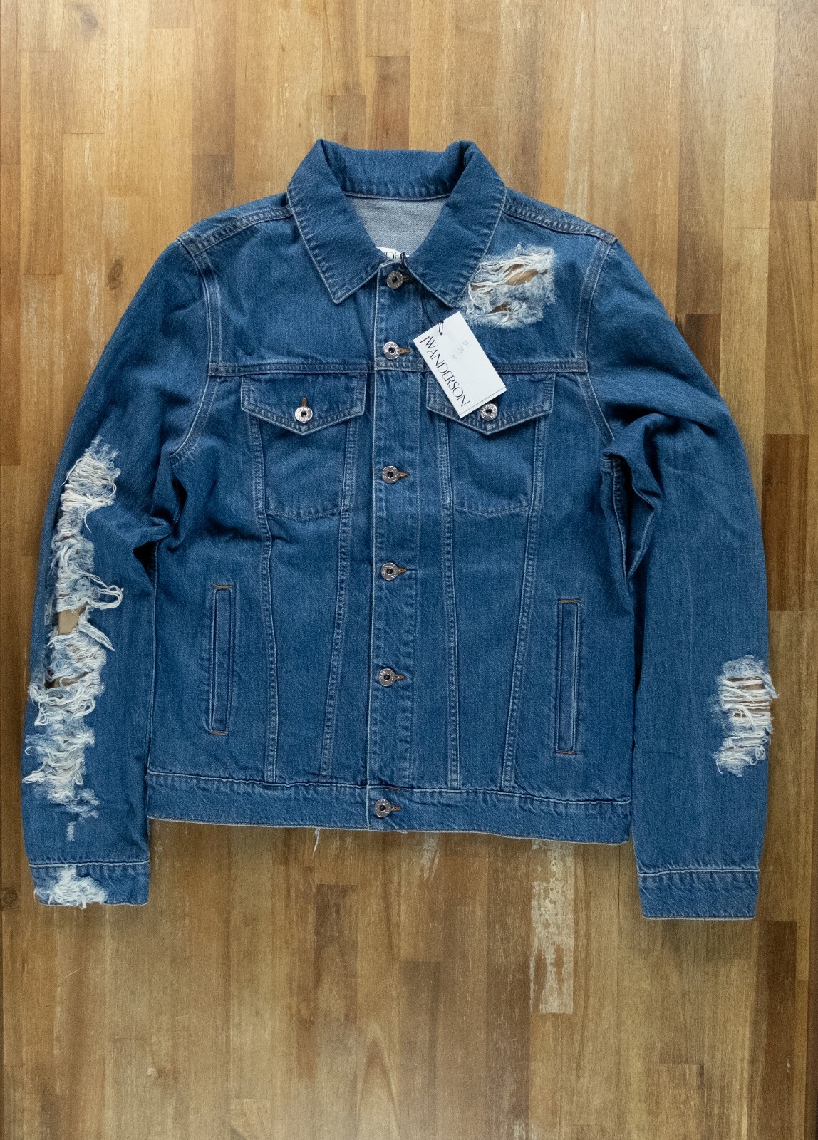(NO CUSTOMS TAX) JW ANDERSON blue classic fit distressed denim jacket Medium NWT
