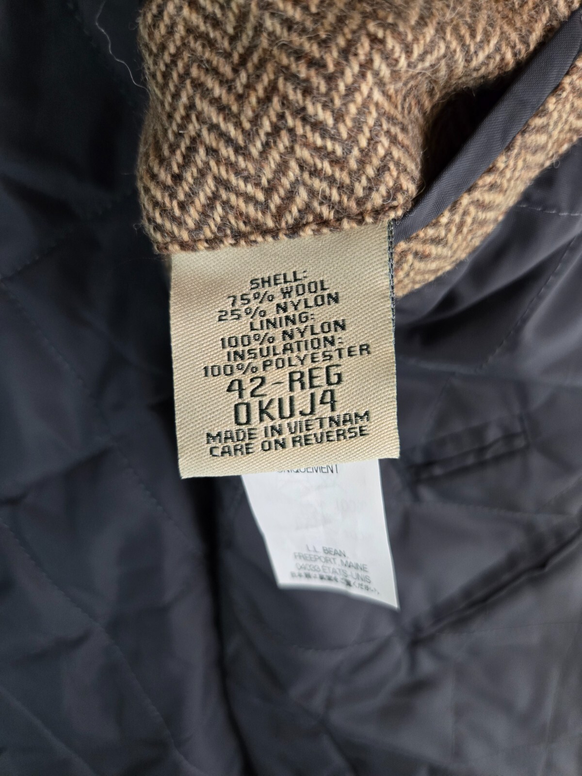 L.L. BEAN Mens Size 42R Primaloft Insulated Wool Herringbone Jacket Blazer