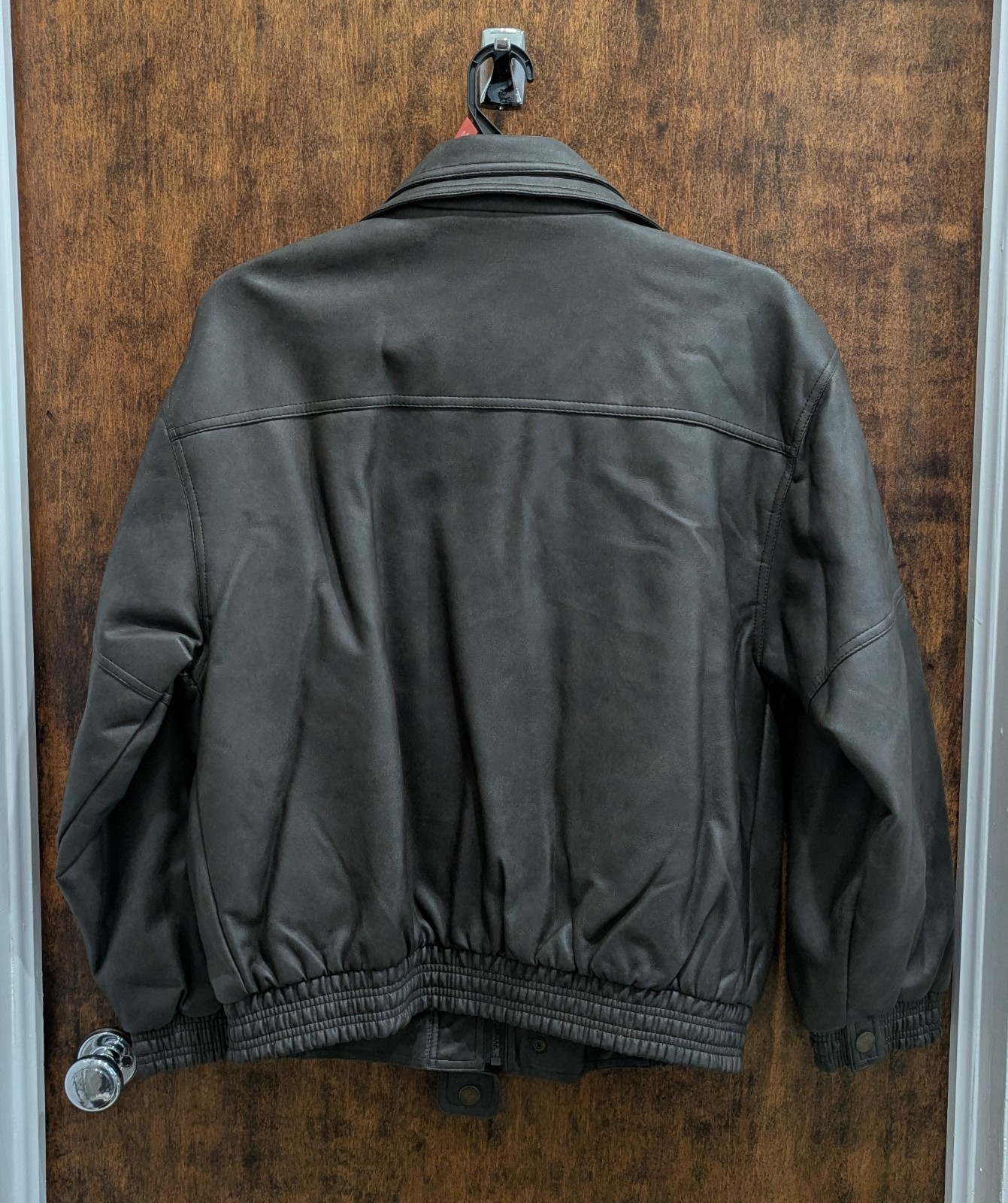 Rauris Men’s Brown Faux Leather Bomber Jacket M Button Zipper Lined Pockets