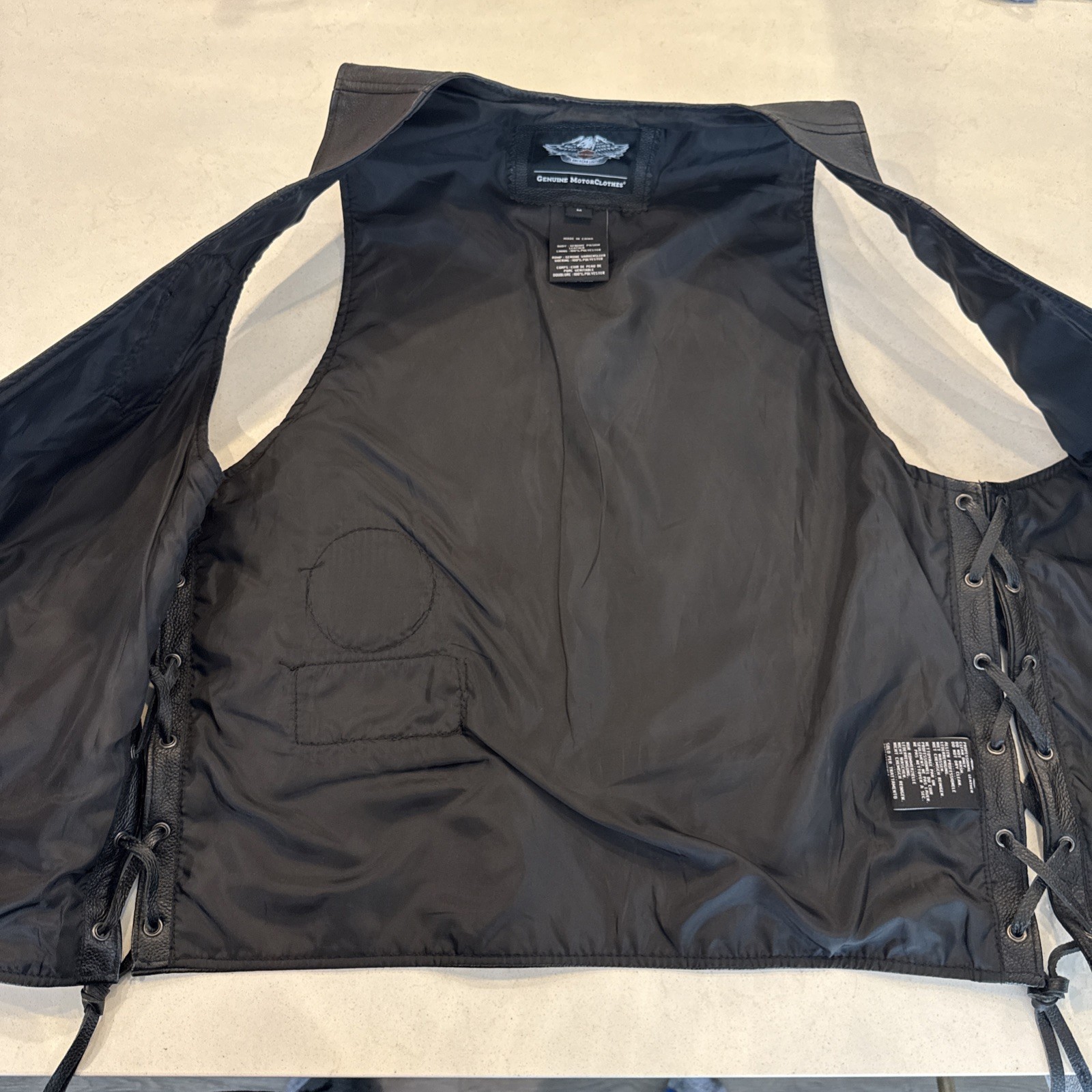 Harley Davidson Leather Vest Mens Medium Black Traditional Side Lace
