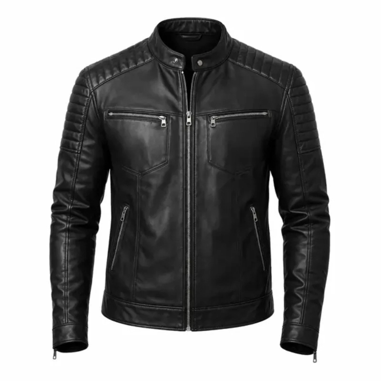 NEW Men’s Black Genuine Lambskin Leather Biker Jacket Moto Biker Size XS TO 3XL
