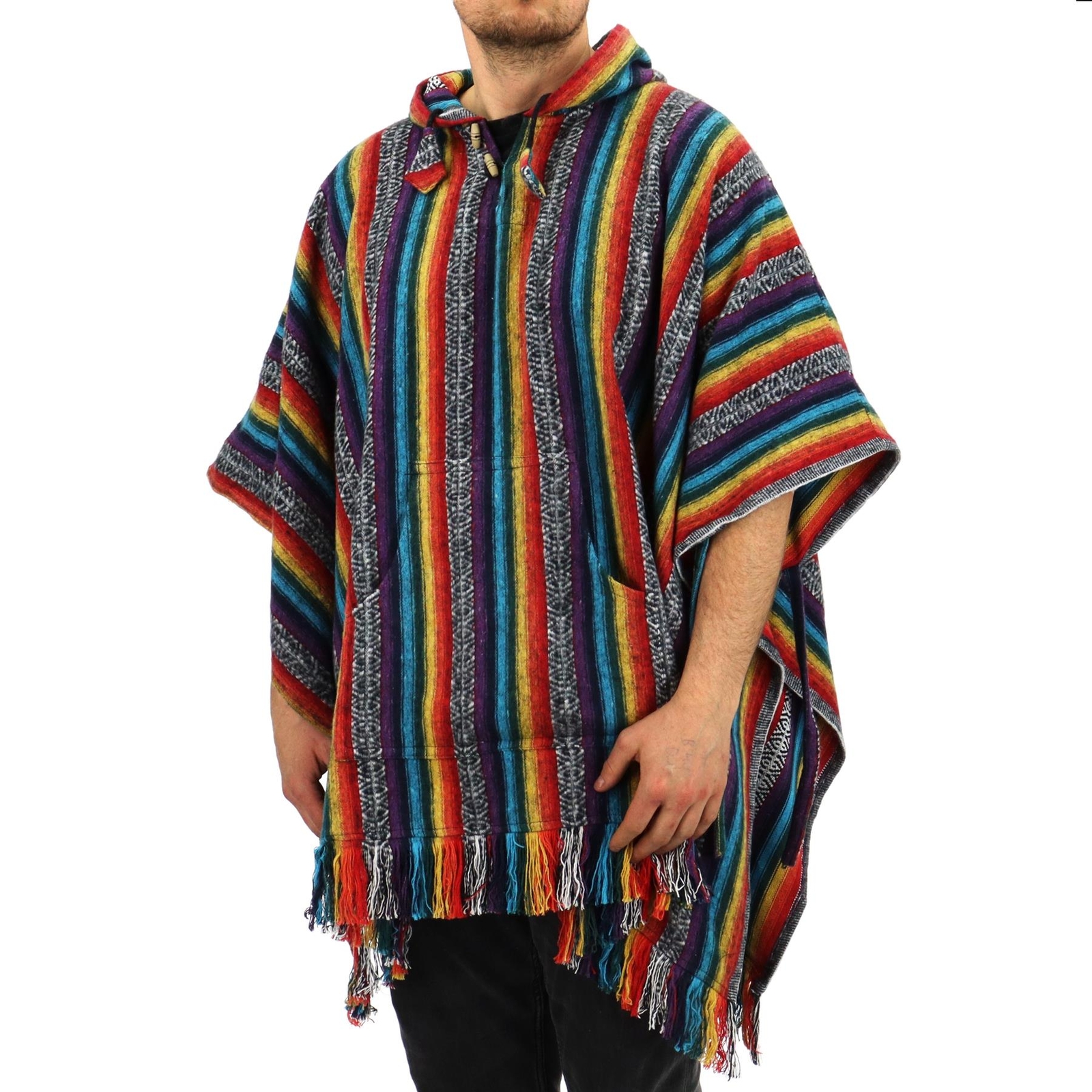 Poncho Hooded Cotton Woven Unisex Adults Warm Cold Dip Robe Rainbow