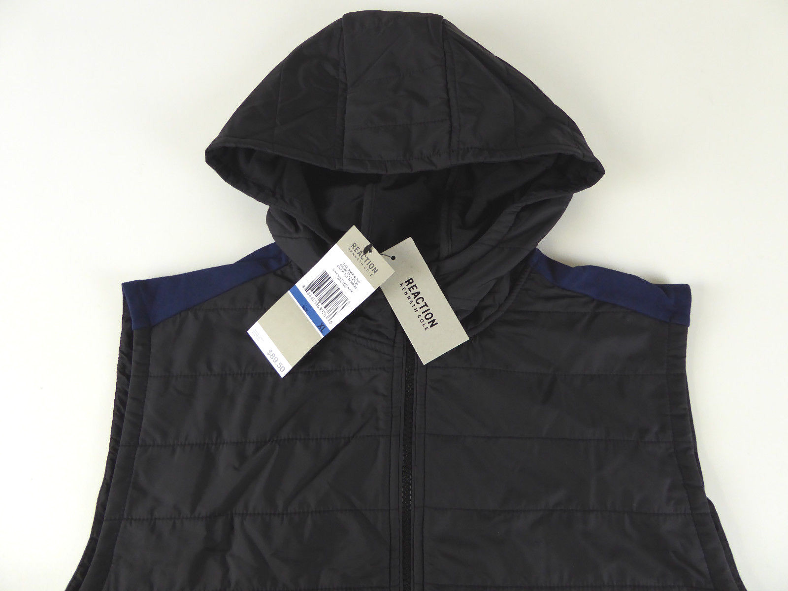 Kenneth Cole Reaction Hooded Quilted Nylon Front Cotton Spandex Vest NWT