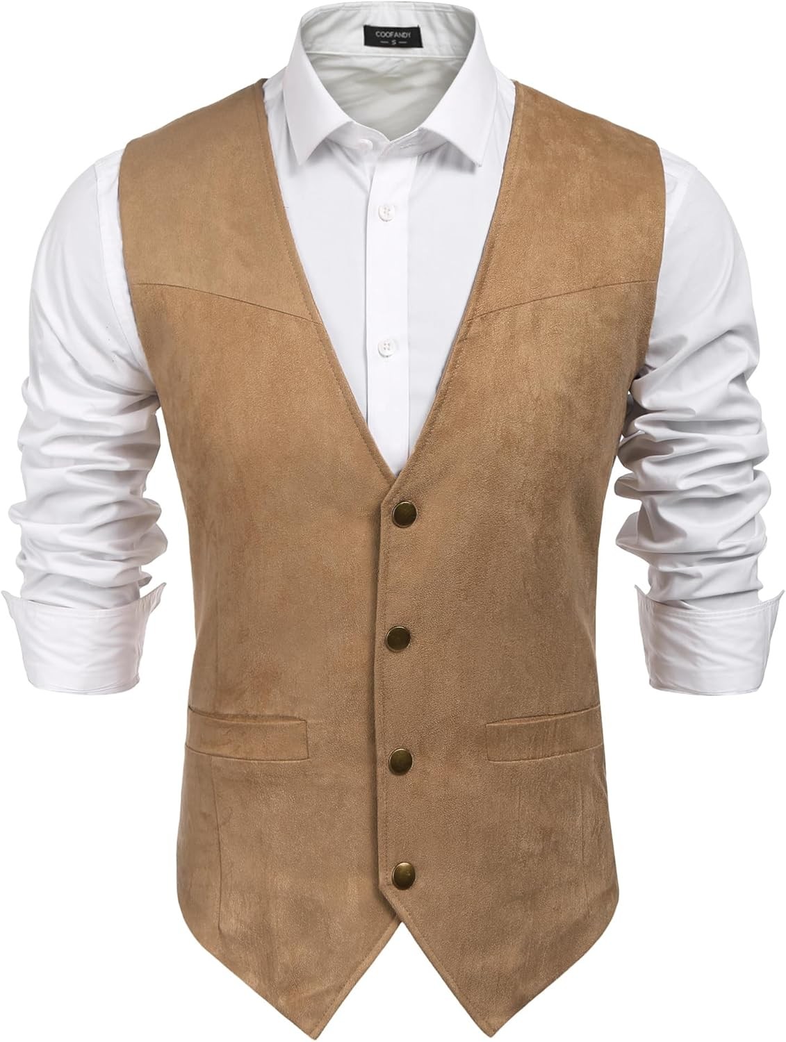 Men’s Cowboy Western Suede Vest Slim Fit Button Up Casual Waistcoat