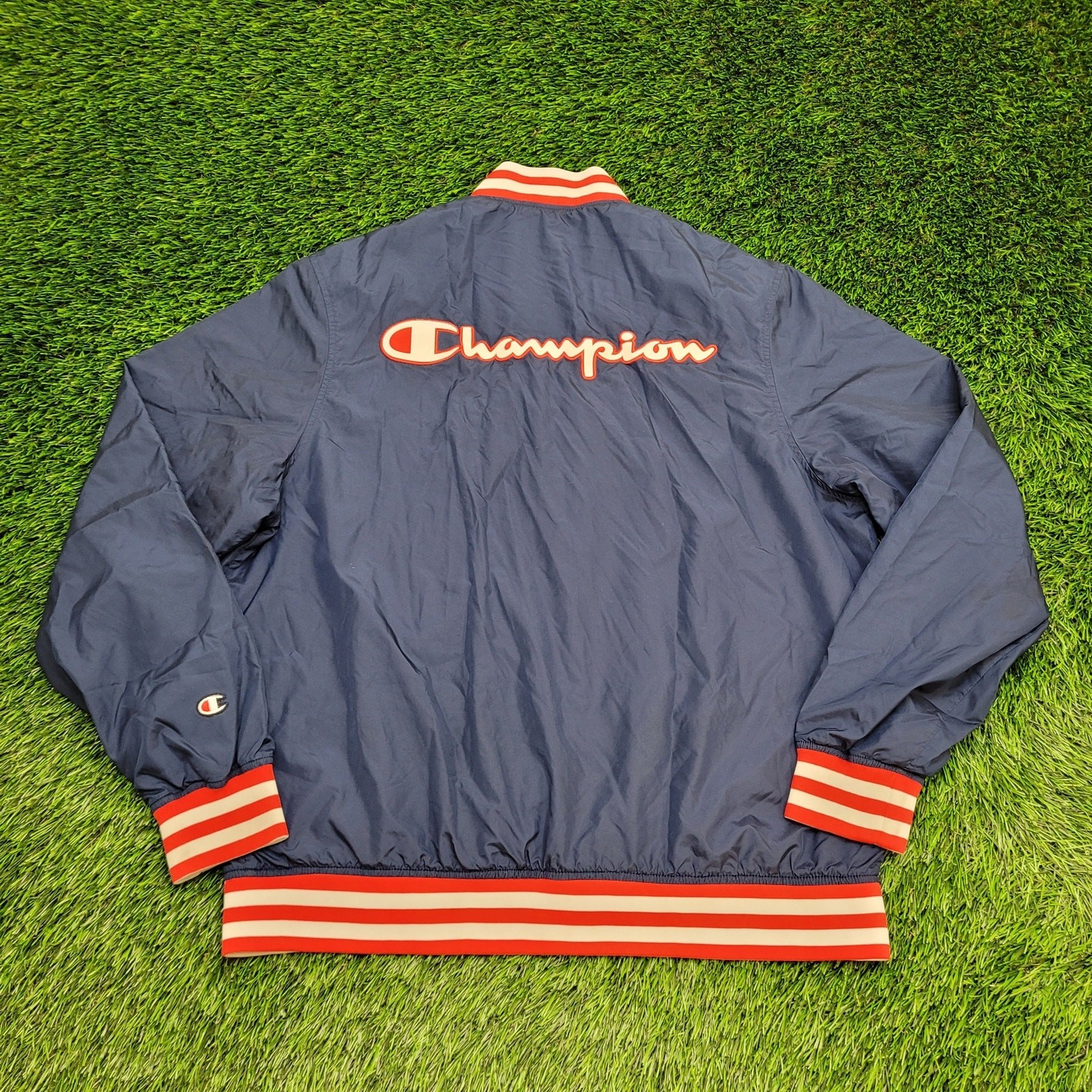 Vintage Y2K Champion Varsity Bomber Jacket Large 23×27 Blue