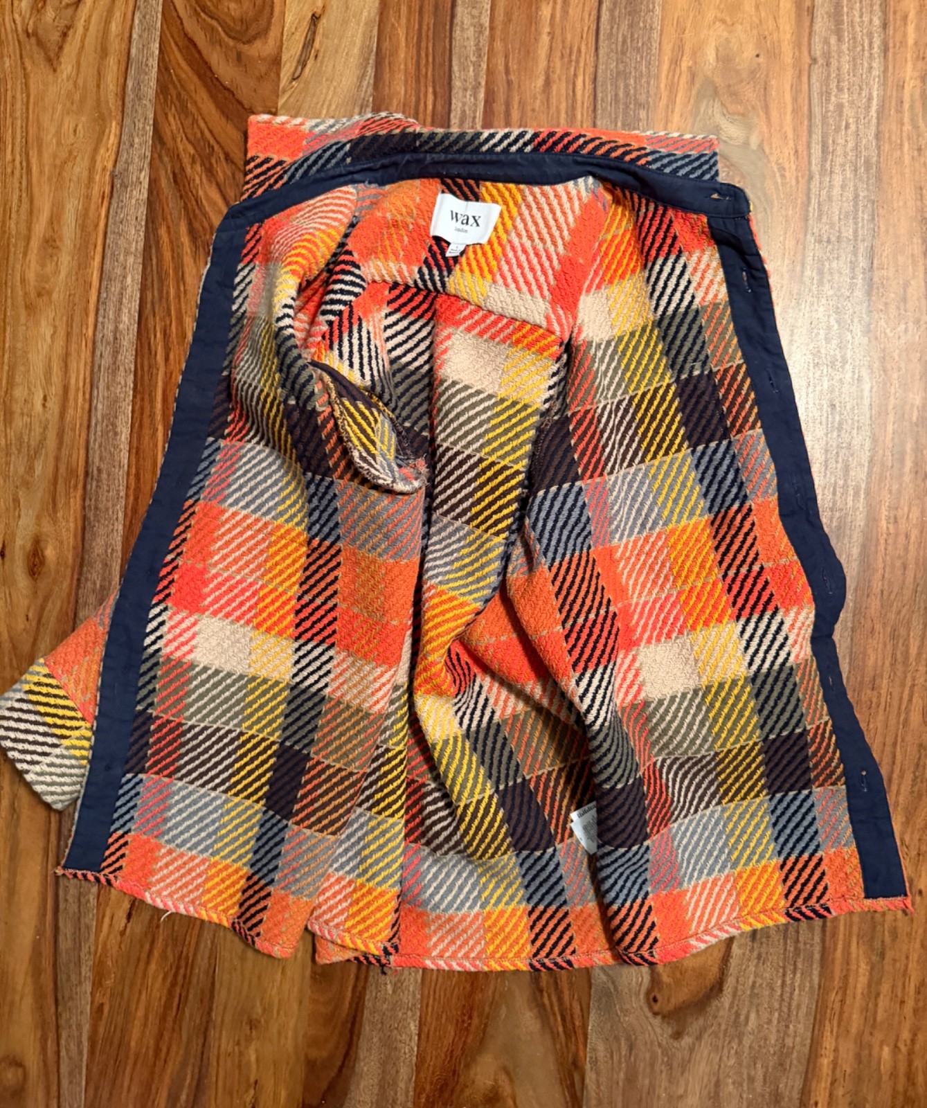 Wax London: Whiting – Orange Pike Check Overshirt (Large)