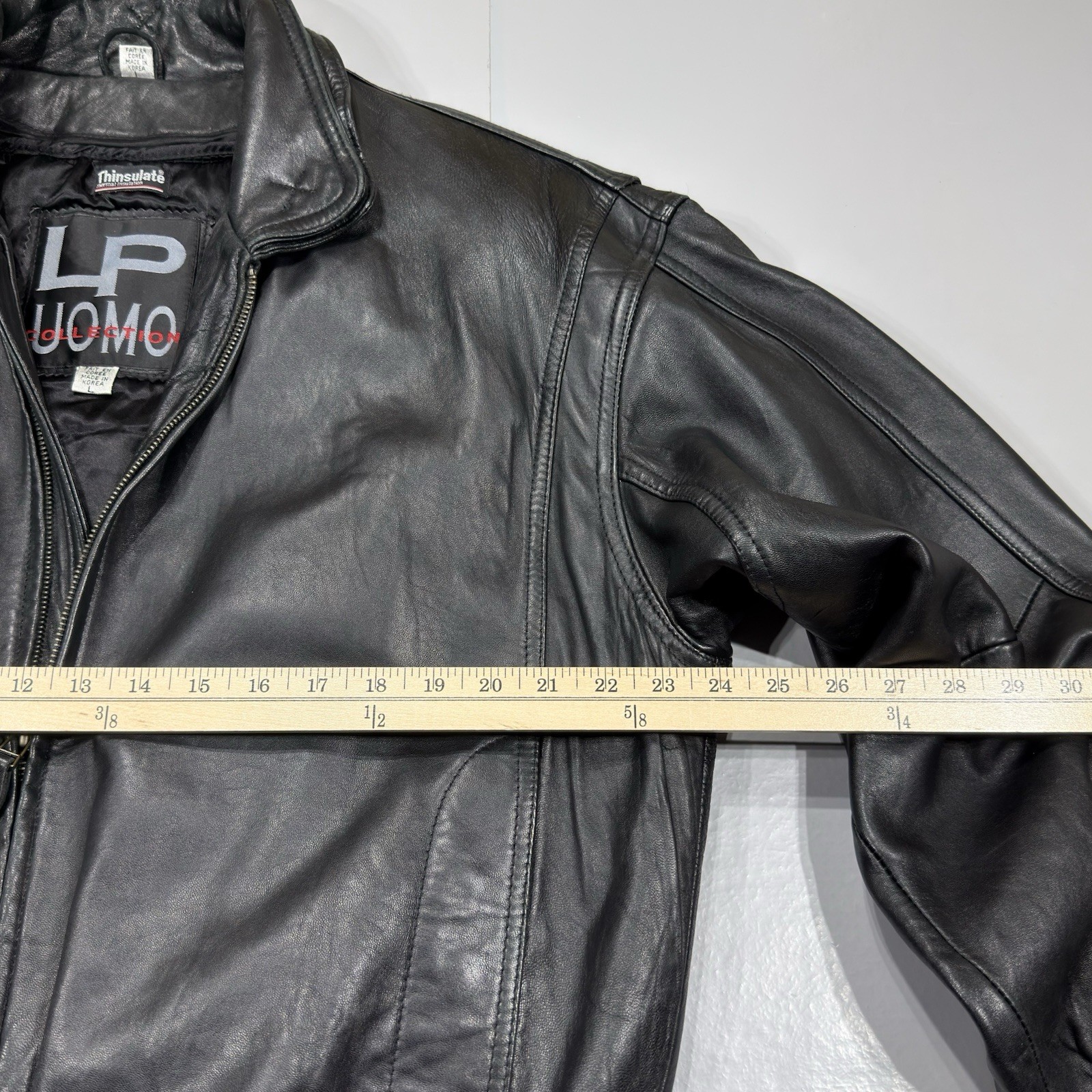 VTG LP Uomo Black Leather Flight Bomber Jacket Mens Large 3M Thinsulate Liner