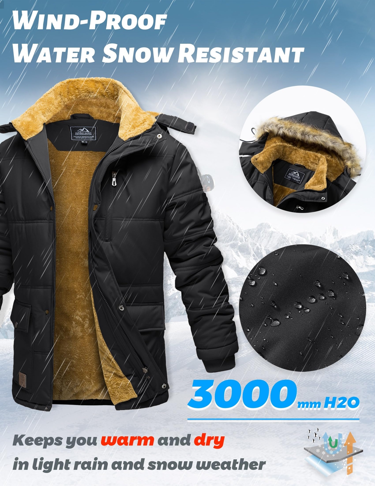 Magcomsen Men’s Waterproof Hiking Coat Puffer Ripstop Hooded Zip Bomber Jackets