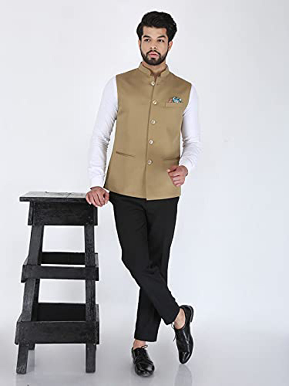 Beige Solid Jacket Festival Wear Occasion Wear Jackets and Vests Partywear