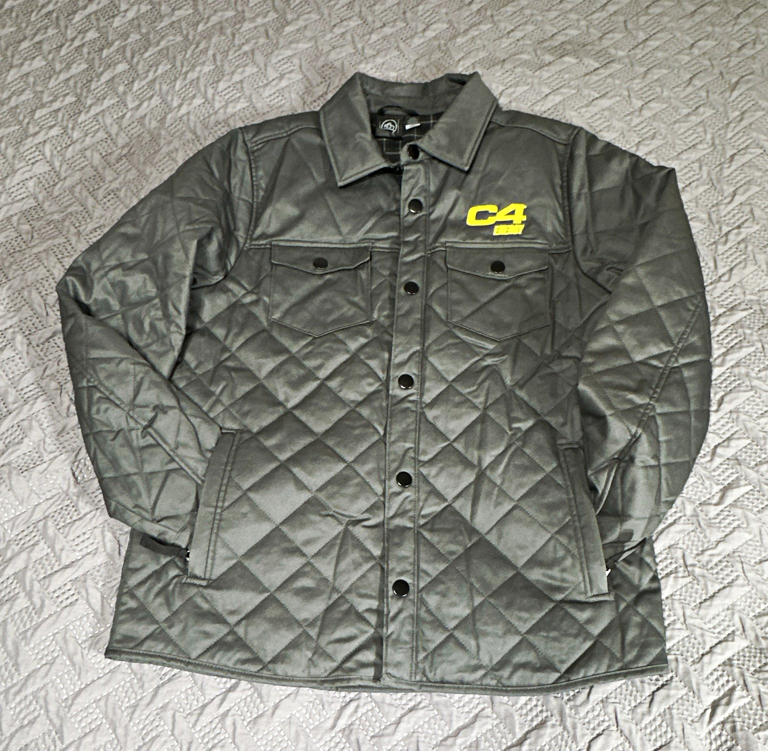 C4 Energy Stormtech Men’s Bushwick LG Gray Jacket Full Zip Lined Mid-Length Logo