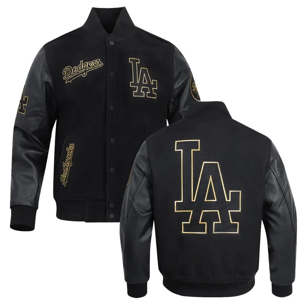 Men’s Black Wool Leather Retro Classic LA Dodgers Letterman Varsity Jacket