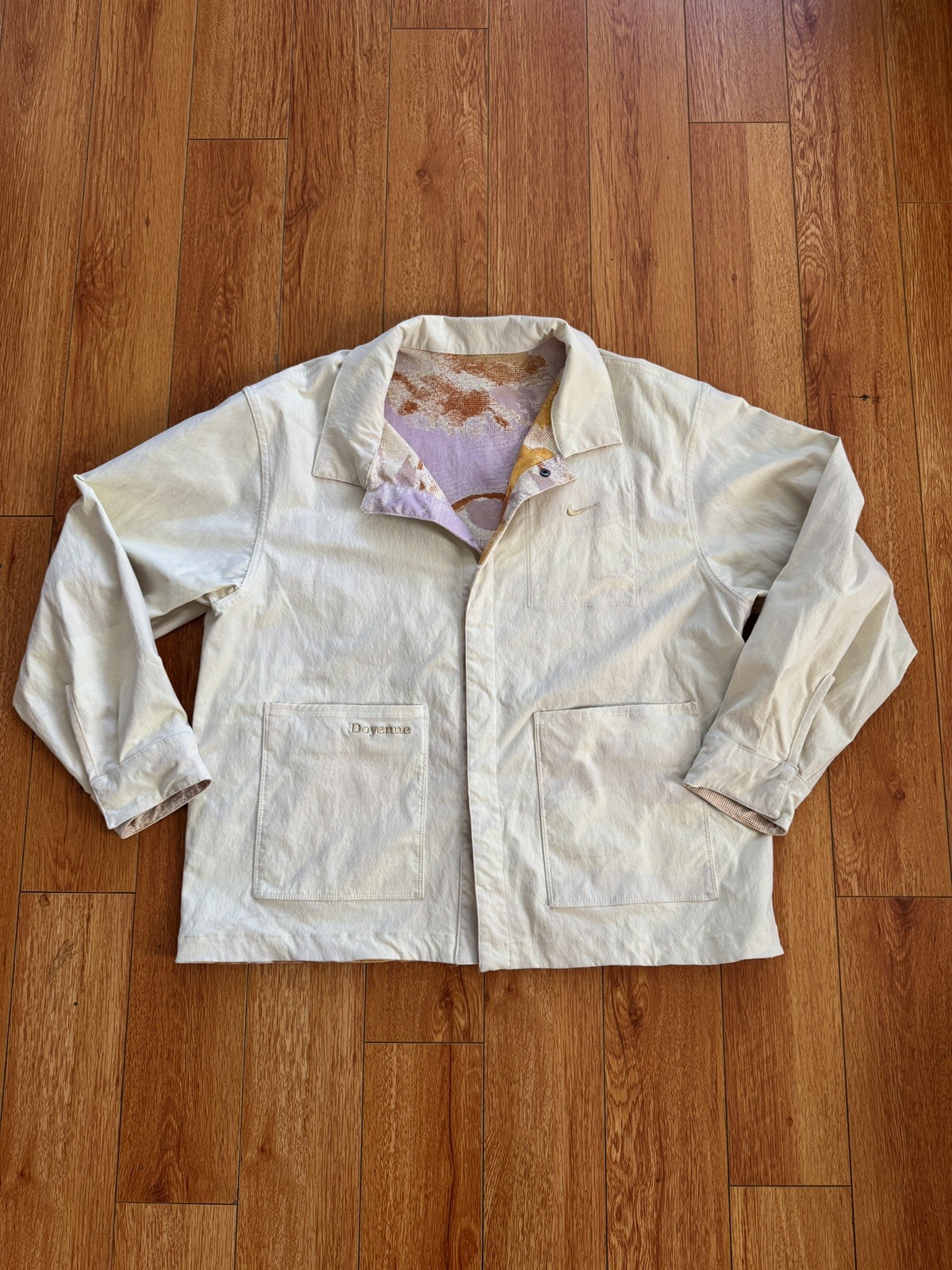Nike SB Doyenne Jacket Mens Large Reversible Cream Abstract Print Skate