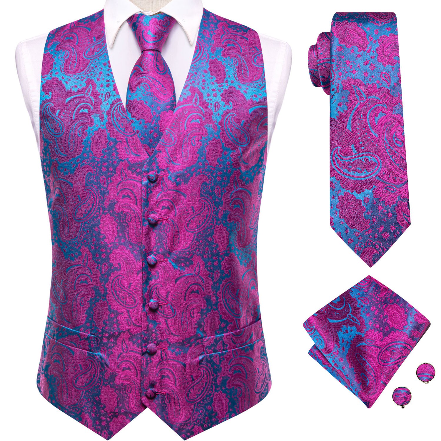 PLUS Size 5XL S Mens Waistcoat Wedding Formal Vest Paisley Floral Solid Gilet