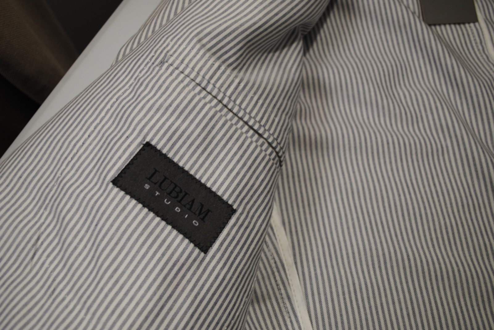 L.B.M. LUIGI BIANCHI MANTOVA JACKET SIZE 50 483.00 COTTON CARD STRIPES PATCHES