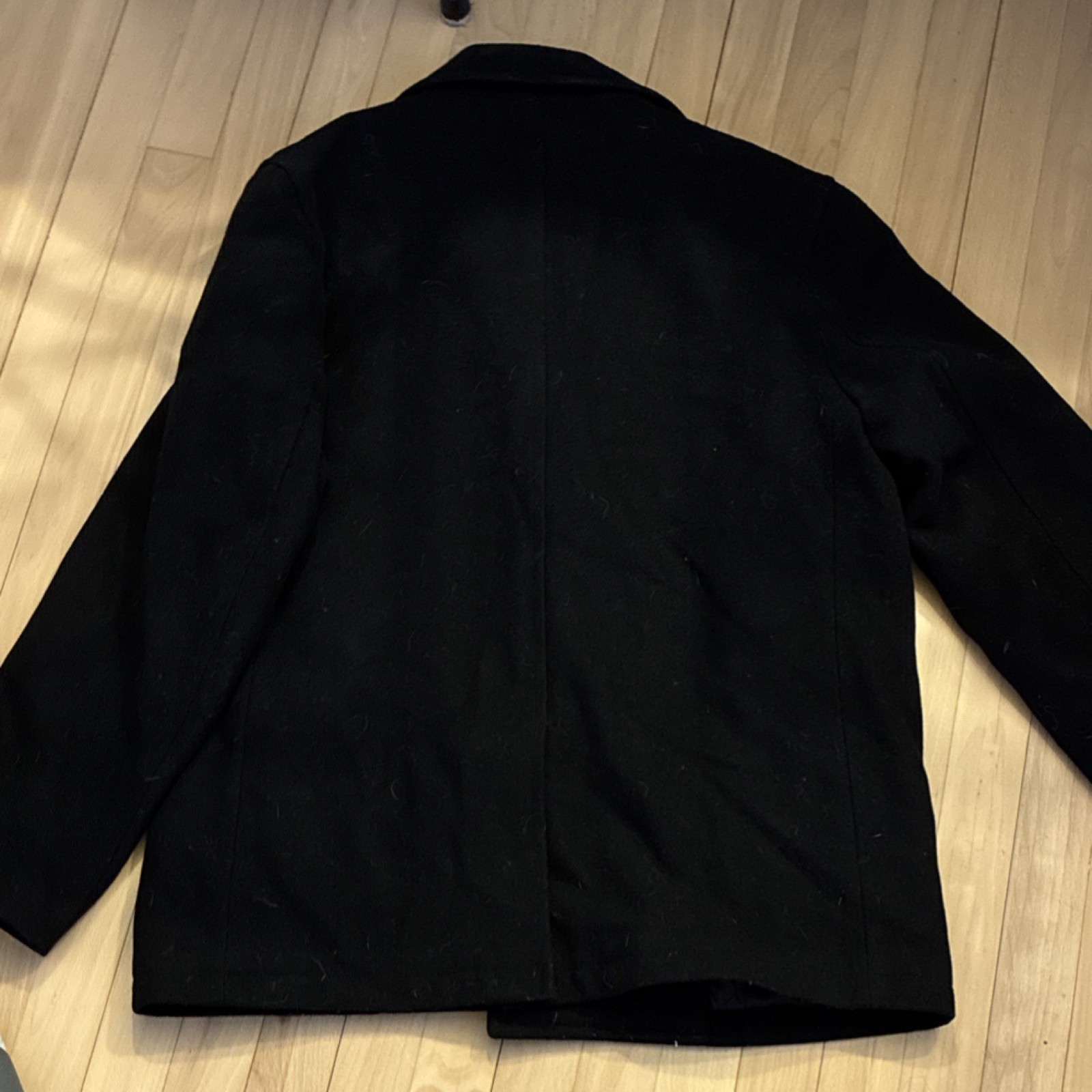London Fog Men’s Black Pea Coat Button Zipper Accents Mid-Length Size M Winter