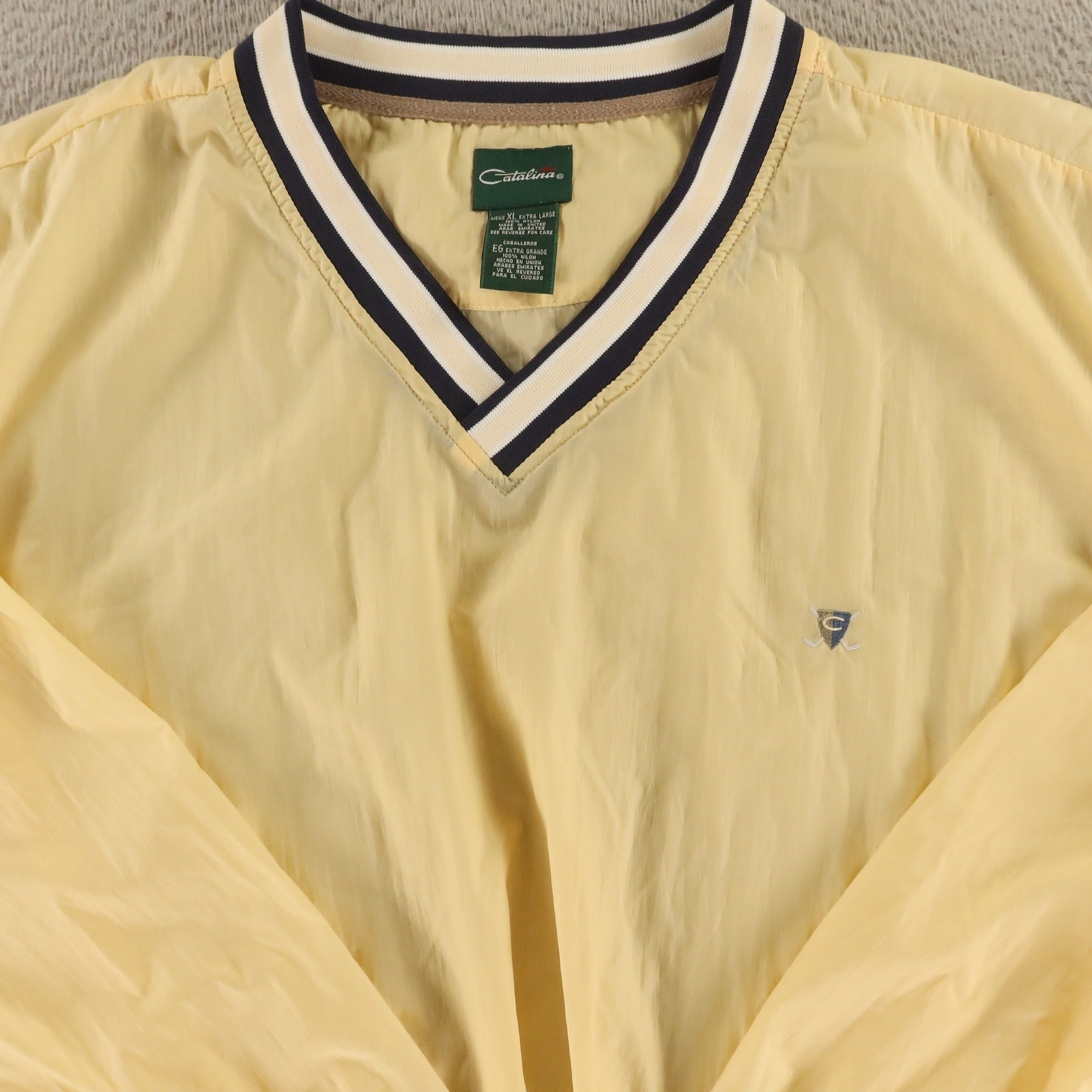 VTG Catalina Jacket Mens XL Yellow Pullover Windbreaker Nylon Striped 90s