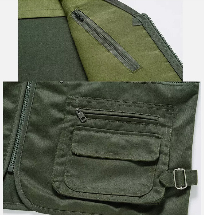 Mens Cargo Tactical Vest Coat Multi Pocket Gilet Photographer Fishing Waistcoat