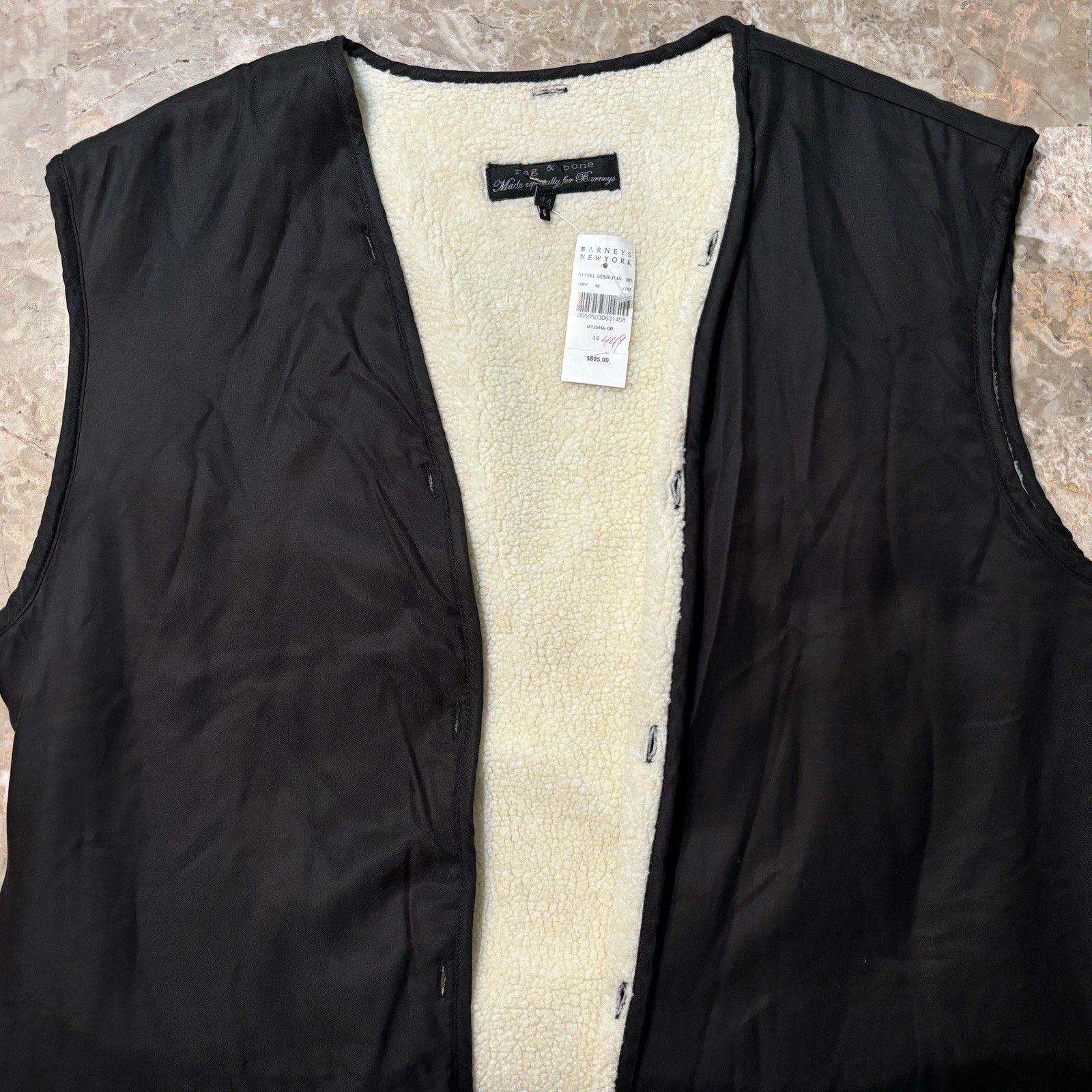 Rag & Bone Vest Mens Size 44 Black Sherpa Lined Lace Up Western Barneys NEW $895