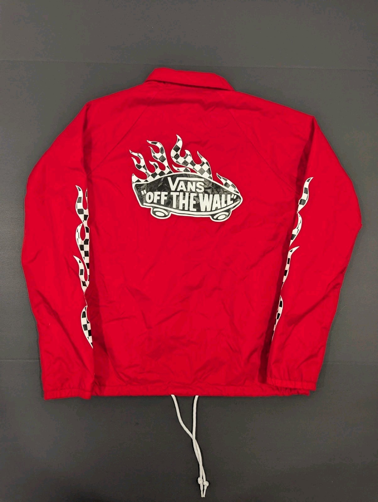 Vans «Off the Wall» Jacket Sz Small Red Fleece Lined Checkered Flames Drawstring
