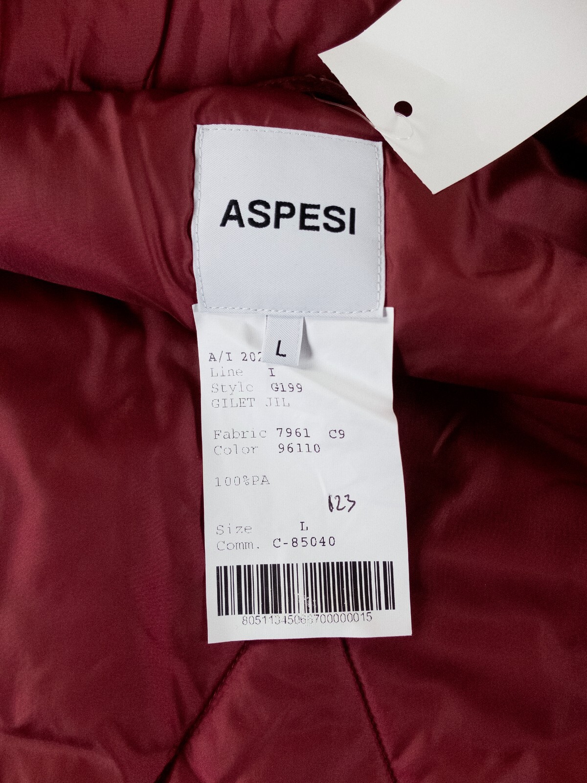 NO CUSTOMS TAX ASPESI slim fit burgundy technical fabric padded gilet vest Large