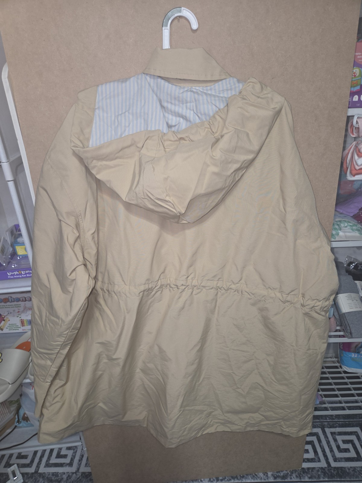 KBB by Kahlana Beige Hooded Anorak Jacket M Pockets Zip Button Drawstring