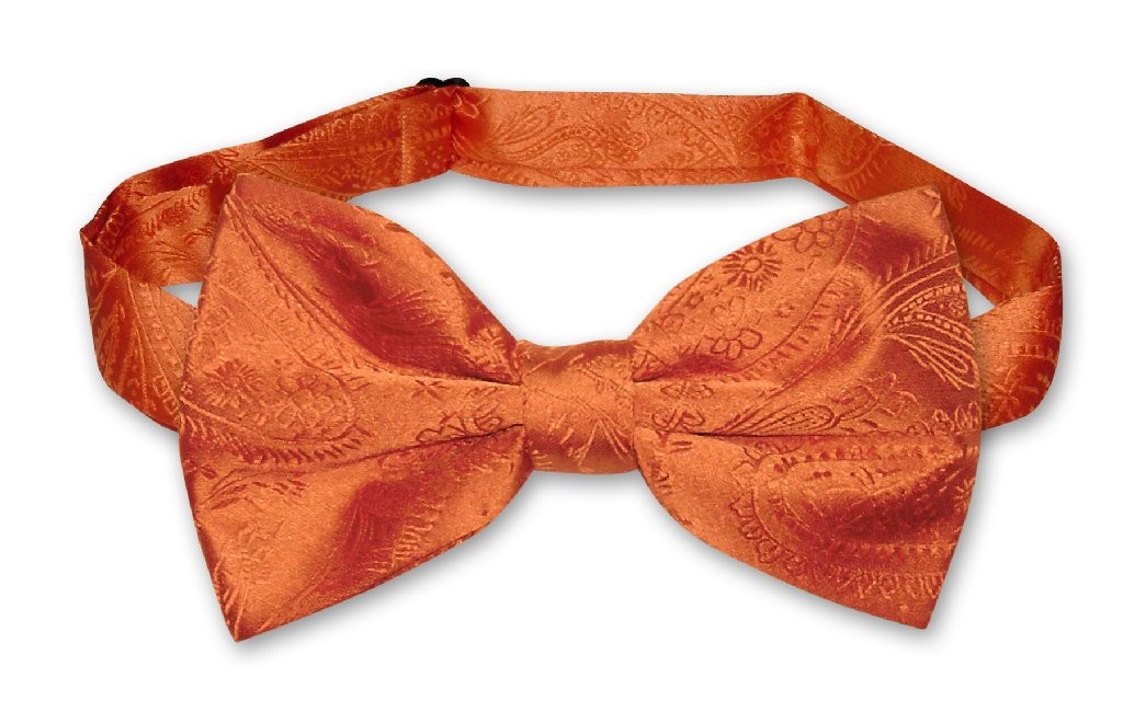 Men’s Dress VEST Bow Tie BURNT ORANGE PAISLEY Design Suit Tux BowTie Hanky Set