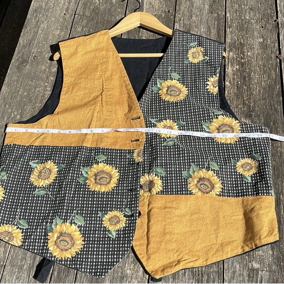 Unisex Adults XL Sunflower Floral Patchwork V-Neck Lined Button Vest