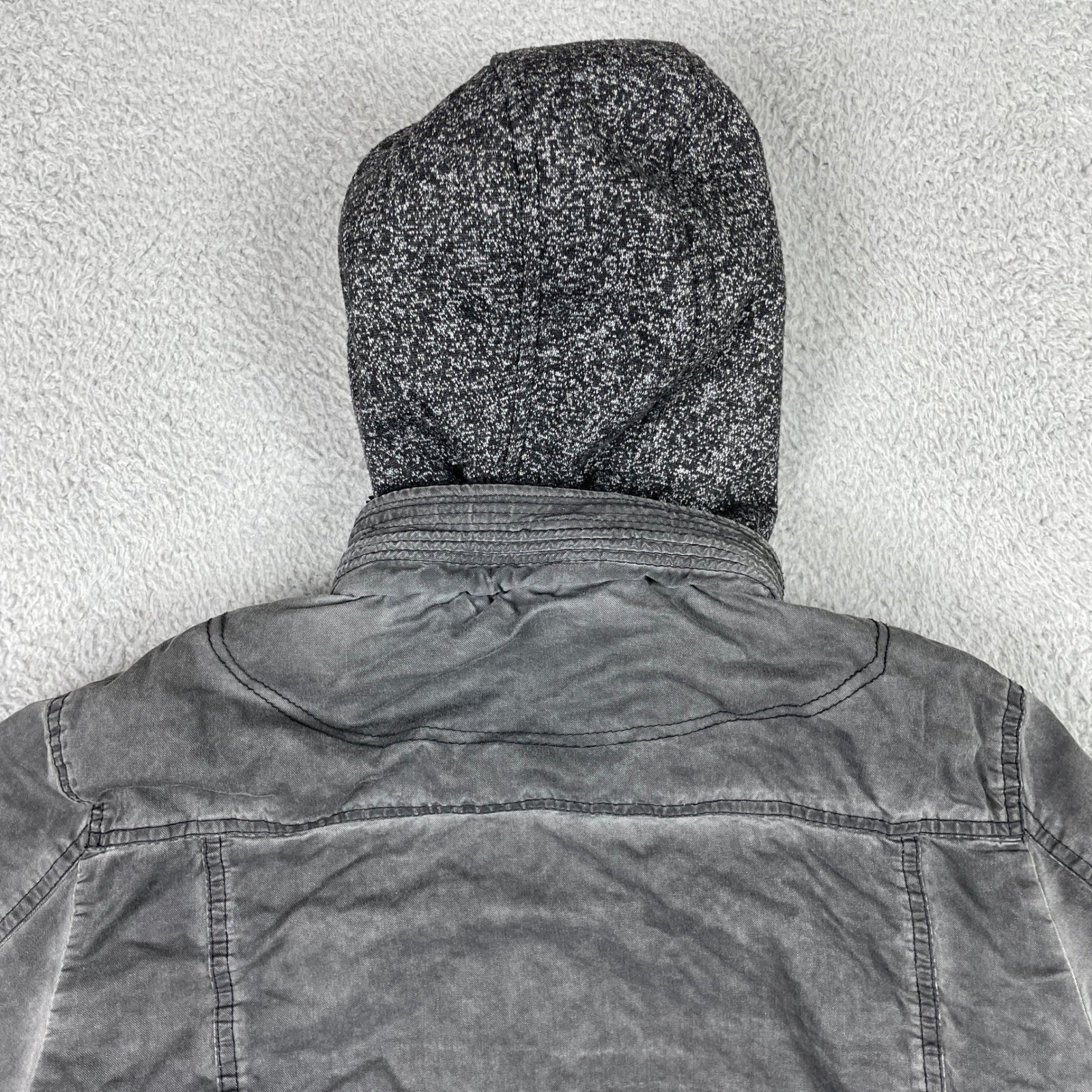 BKE Athletic Fit Hooded Jacket Mens Medium Gray Sherpa Lined Full Zip Cotton