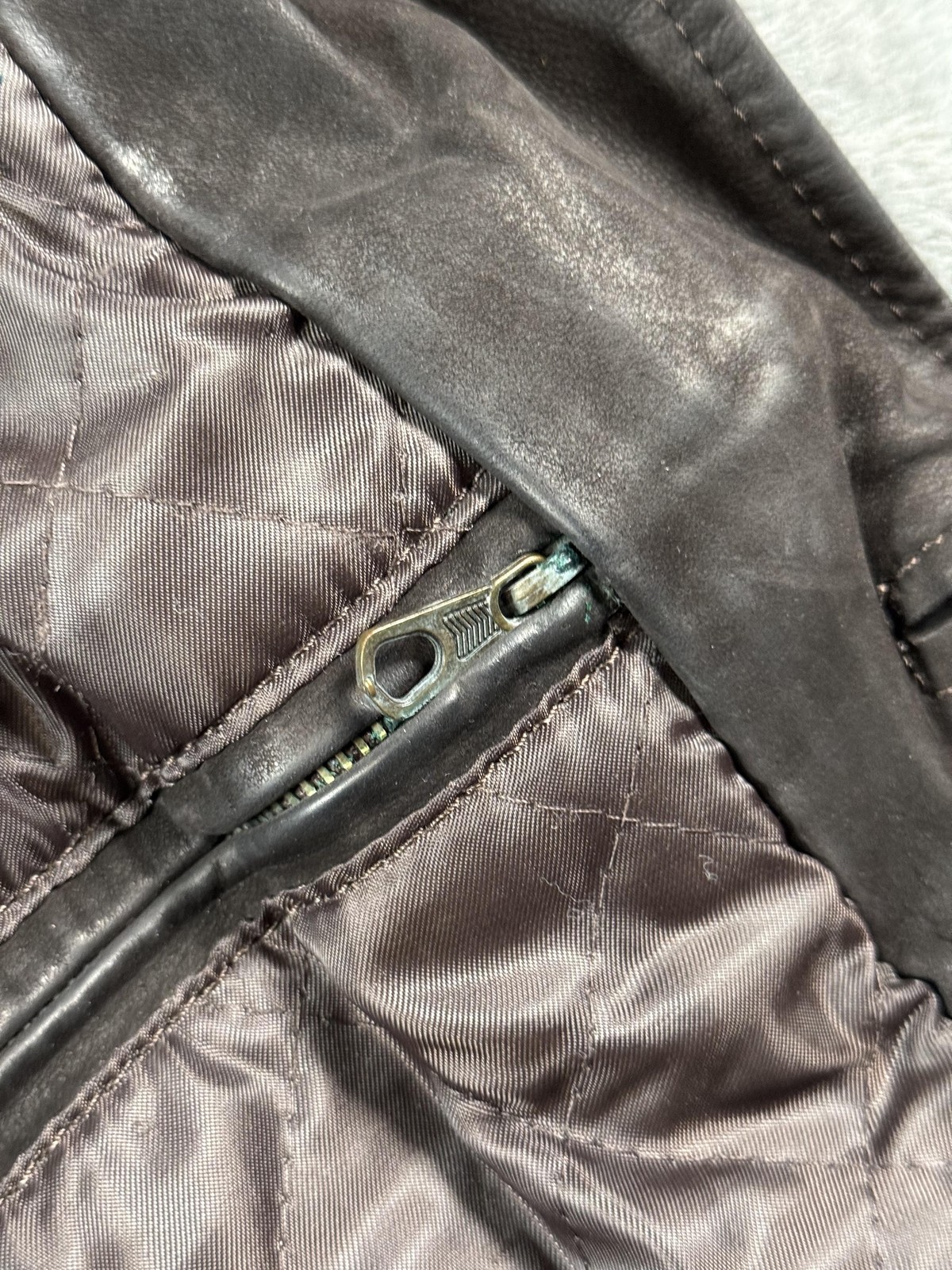 USED Leather Coat Mens 54 Brown Belted Button Front Quilted Overcoat Made Italy