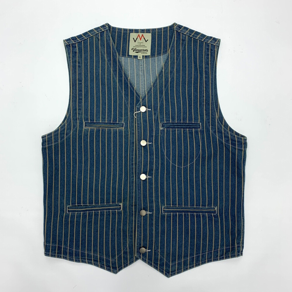Denim Vest Mens Striped Vest Work Waistcoat Vintage Casual Coat Jacket Tops