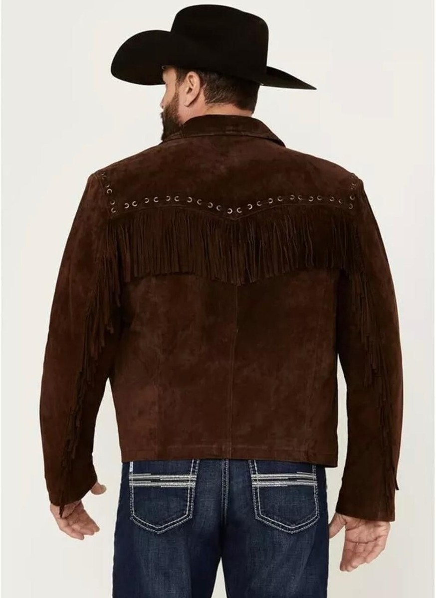 Scully Leather Mens Dark Brown Boar Suede Western Fringe Jacket