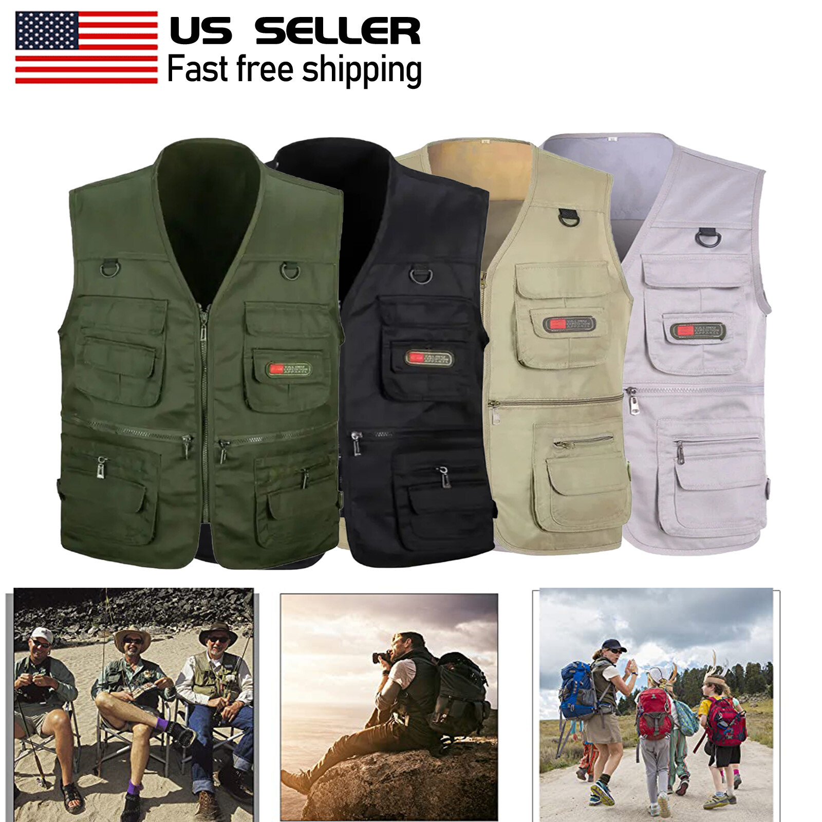 Men’s Vest Outdoor Fishing Vest 10 Pockets Photography Hiking Waistcoat Jacket