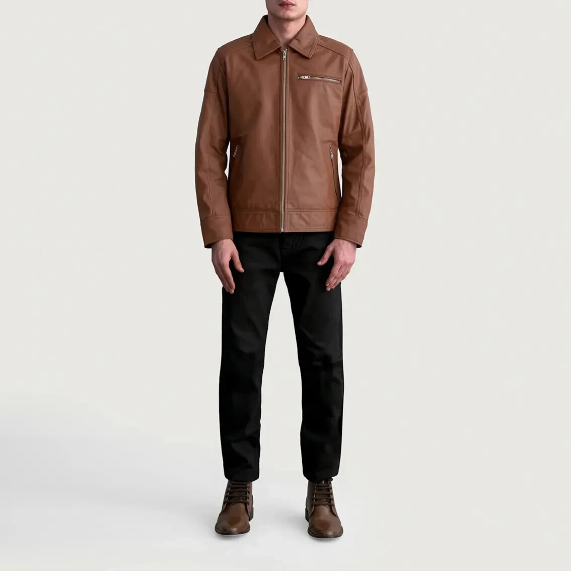 New Matte Brown Cowhide Leather Biker Jacket for Men 100% Real Leather Jacket
