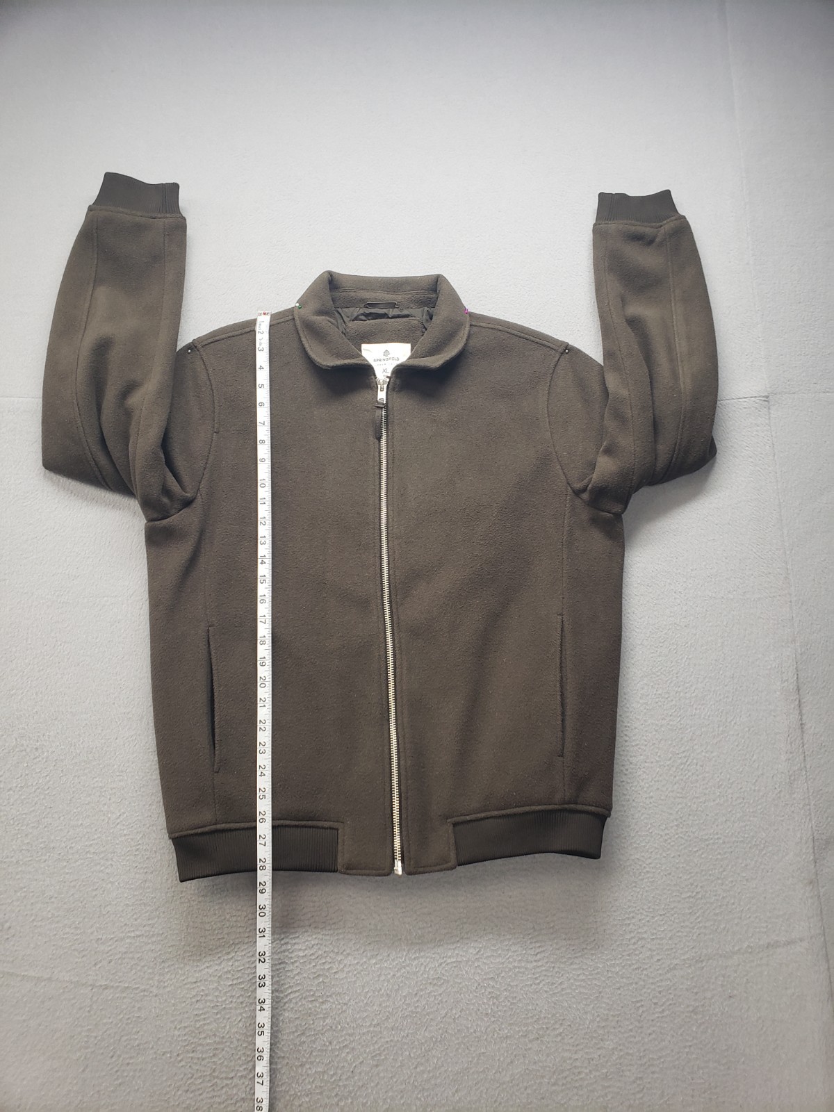 Springfield Men Bomber Jacket XL Olive Green Full Zip Collared Winter Outdoor