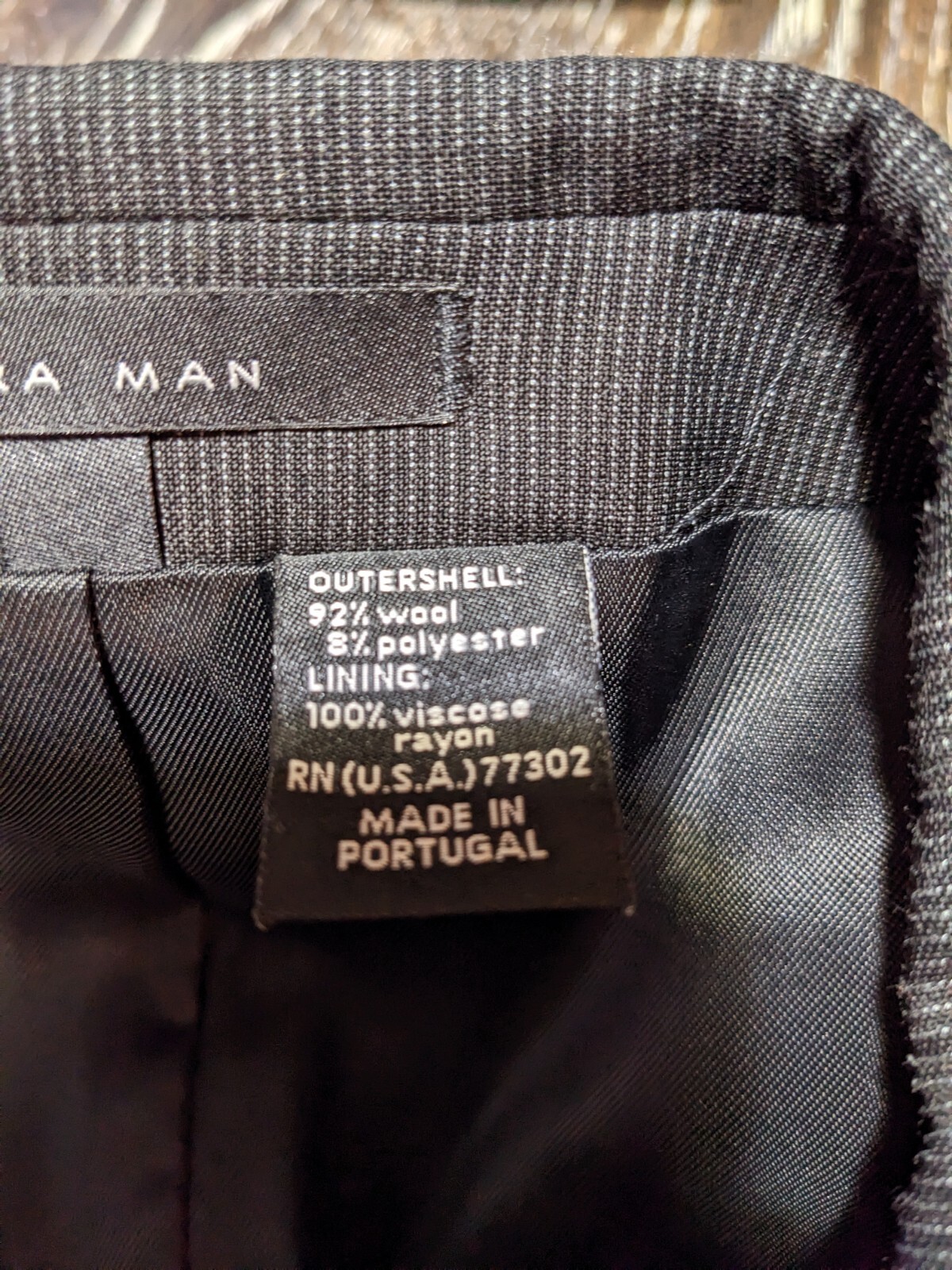Zara Man Wool Blazer Grey Dark Wash Men’s Size 44 Pockets Dry Clean Only 355