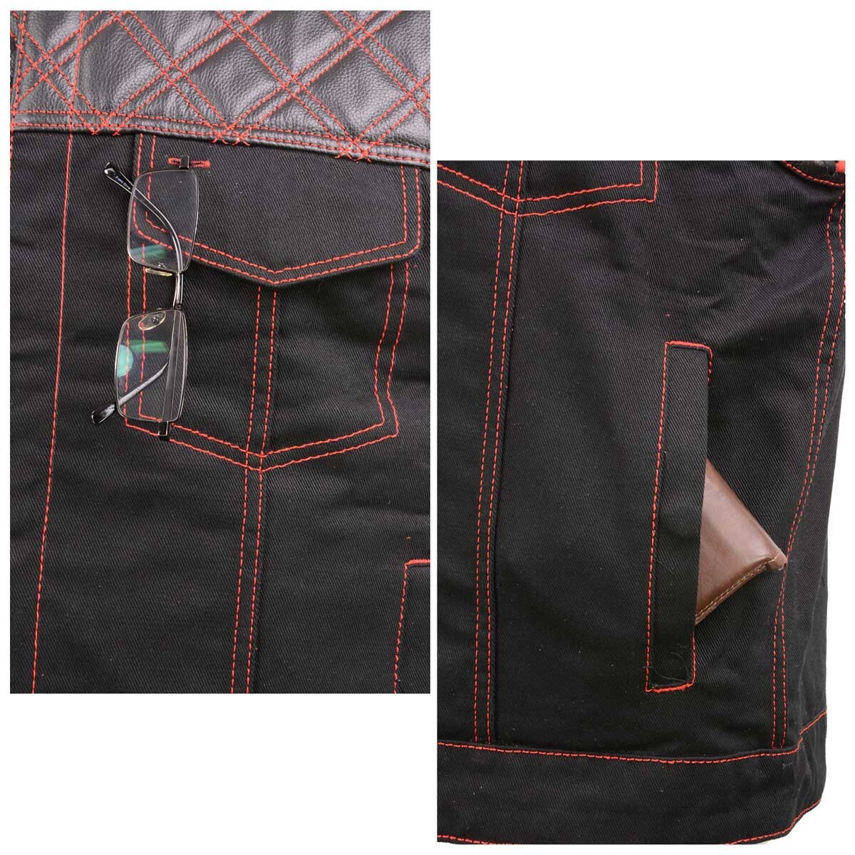Milwaukee Leather 3036 Men’s Wrecker Denim &Leather Club Style Vest w/ Diamond