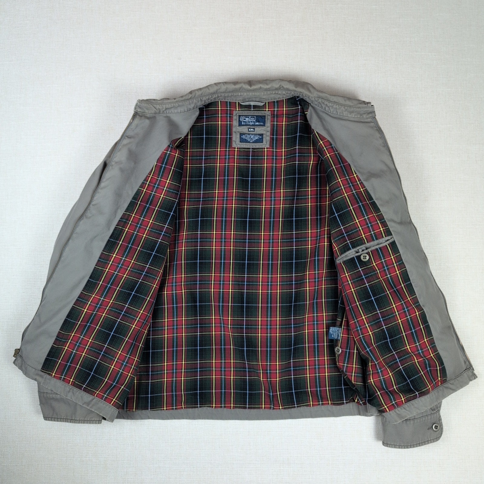 Polo Ralph Lauren Harrington Jacket Mens XXL Grey Plaid Lined Full Zip Cotton