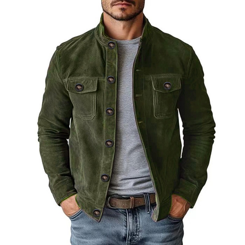 Vintage Single-breasted Jacket Men’s Casual Motorcycle Faux Suede Tops