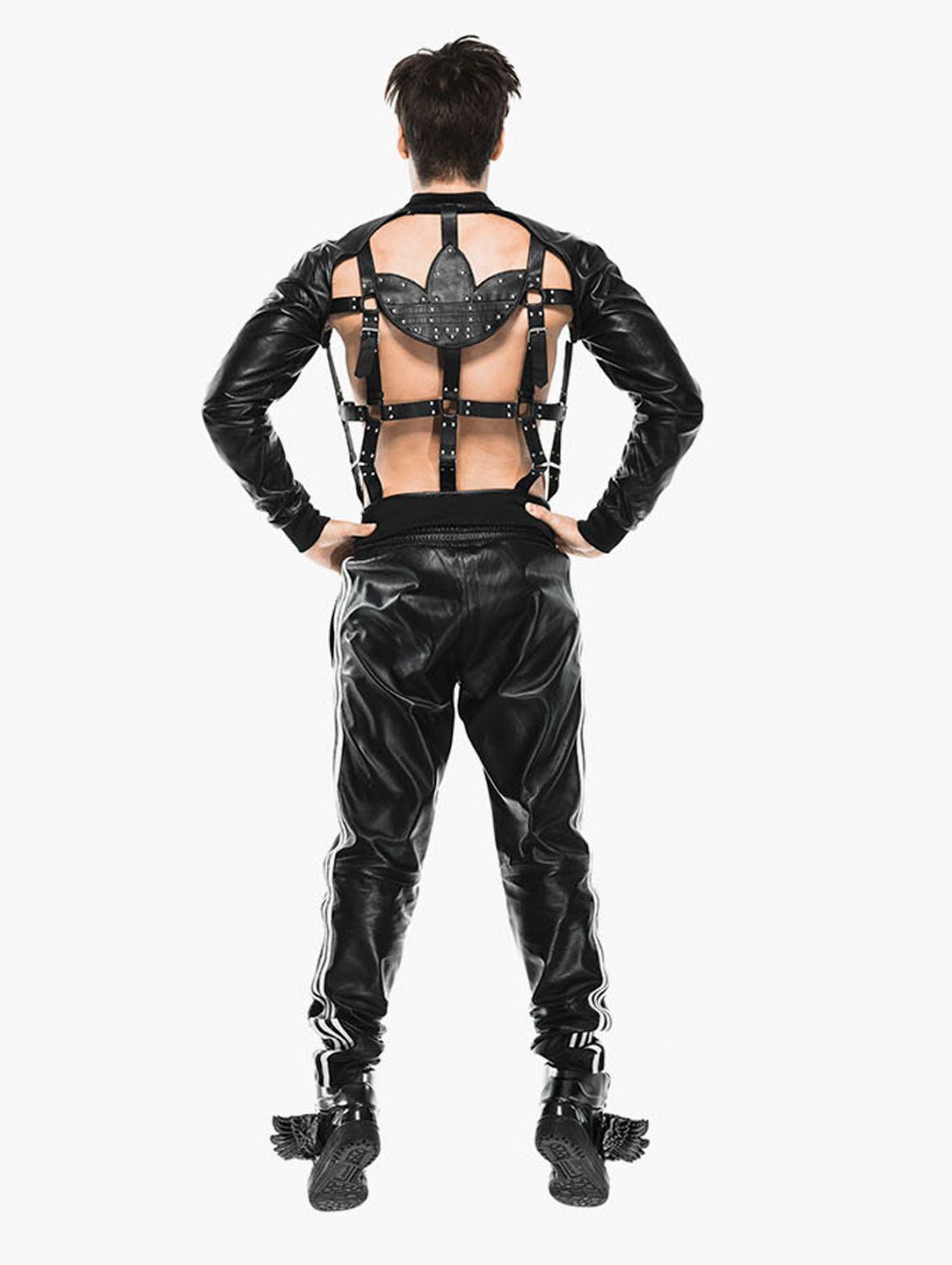 Adidas Originals X Jeremy Scott JS Unisex Bondage Cage LEATHER Black Jacket LMT!