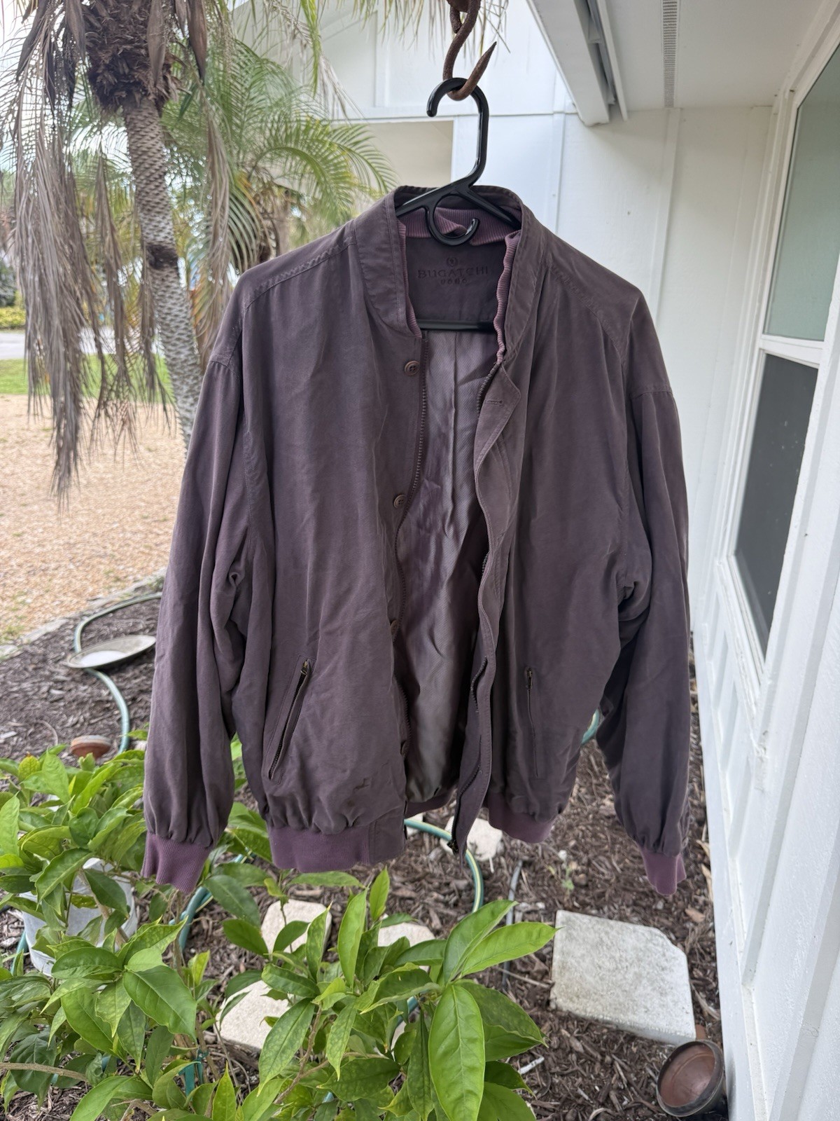 BUGATCHI UOMO Silk Burgundy Bomber Jacket Mens Size L