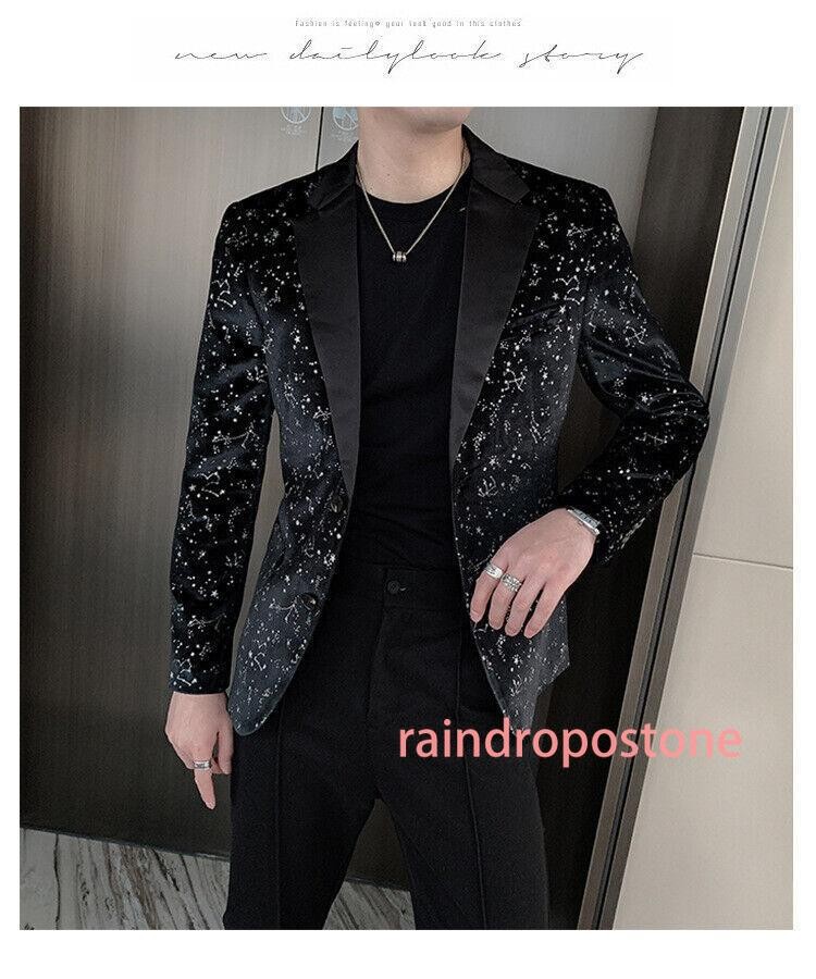 Men’s Spring Slim One Button Sequined Suit Night Club Coat Stage Black Blazer