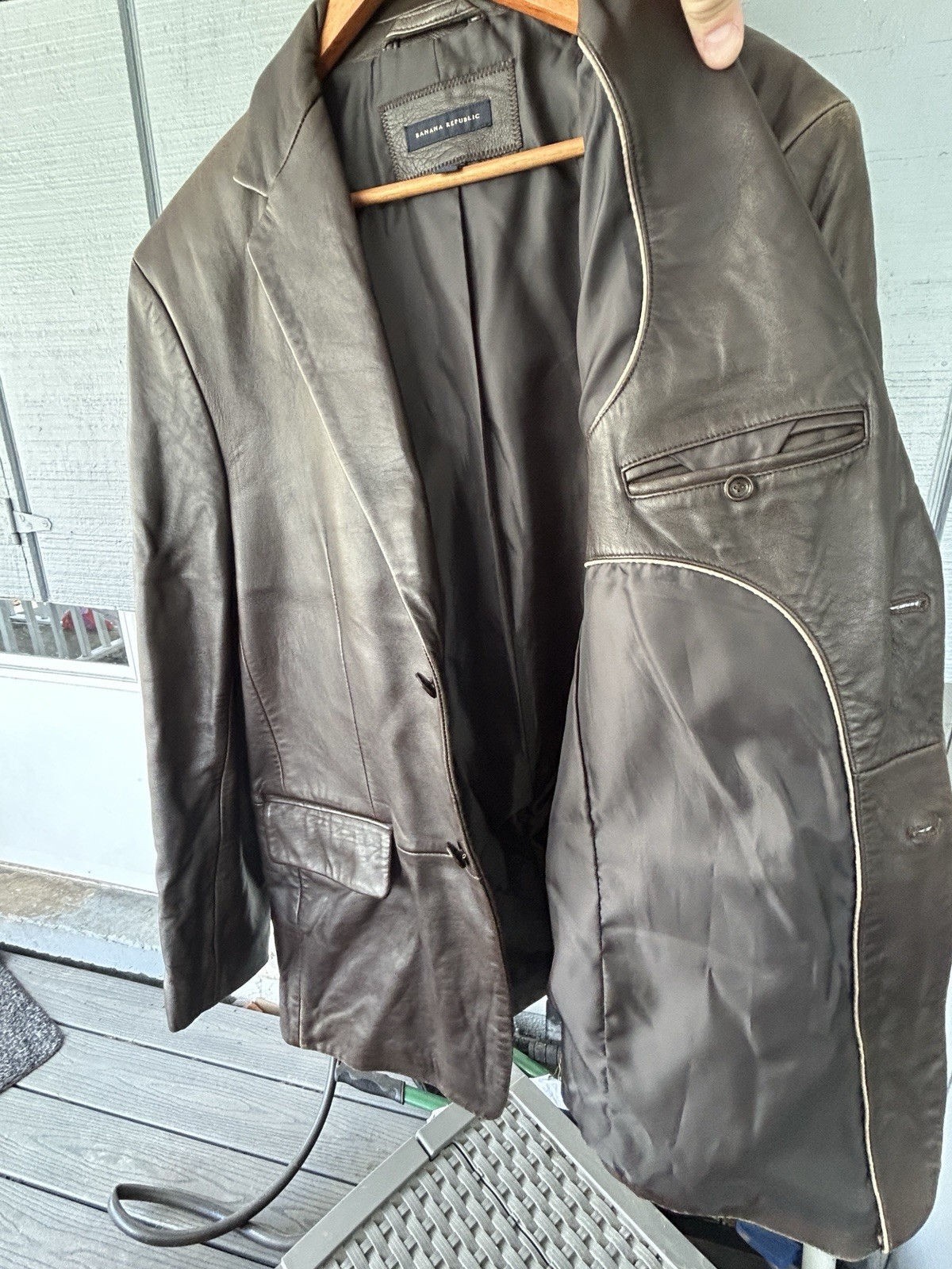 Banana Republic Leather Blazer Jacket Mens Large Brown Two Button