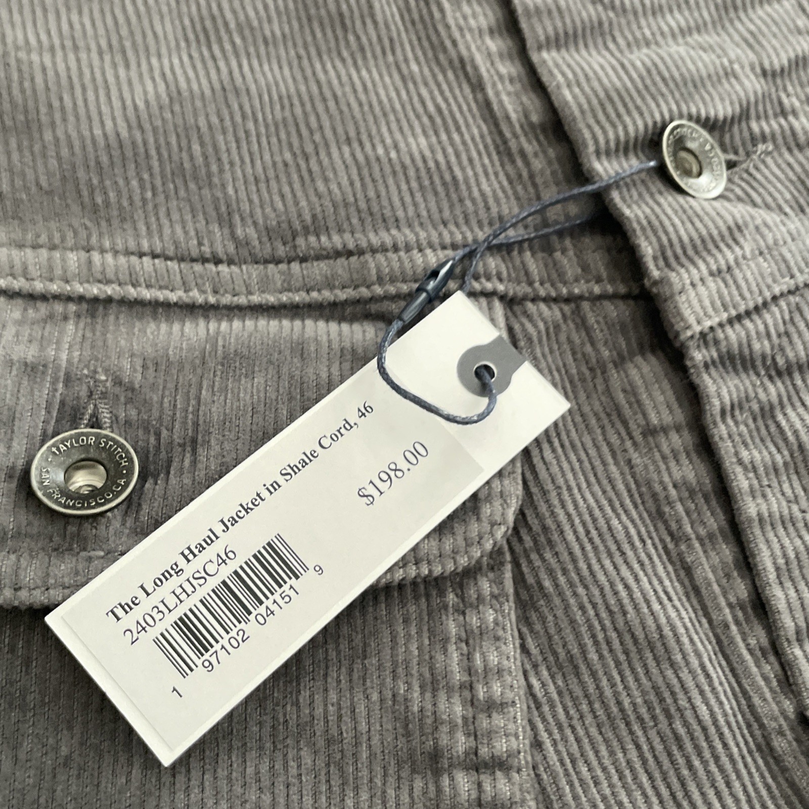 TAYLOR STITCH The Long Haul Jacket in Shale Cord Gray Mens XXL 46 NWT msrp $198