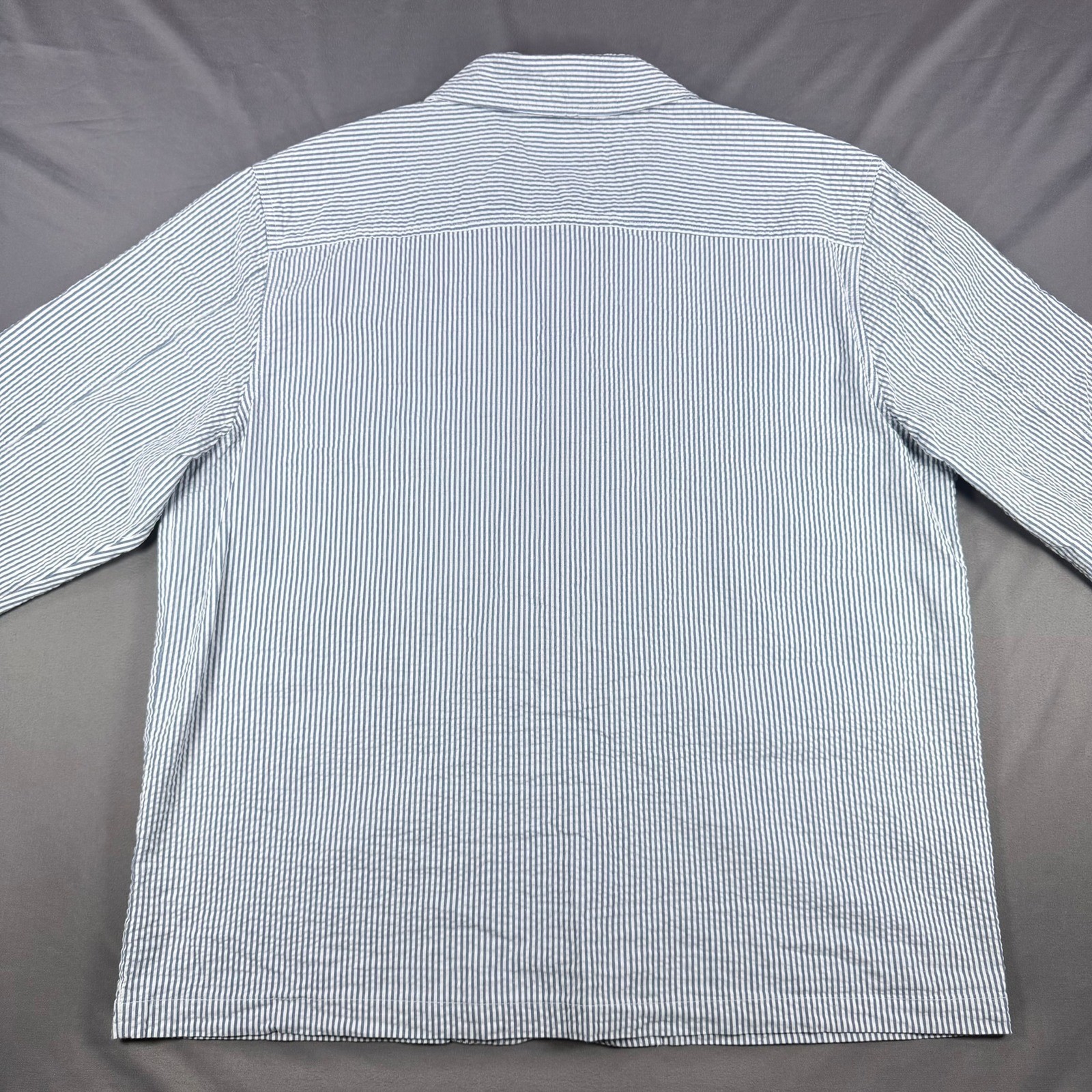 Goodfellow Mens XL Blue White Seersucker Cotton Chore Jacket Stripe Button Coat